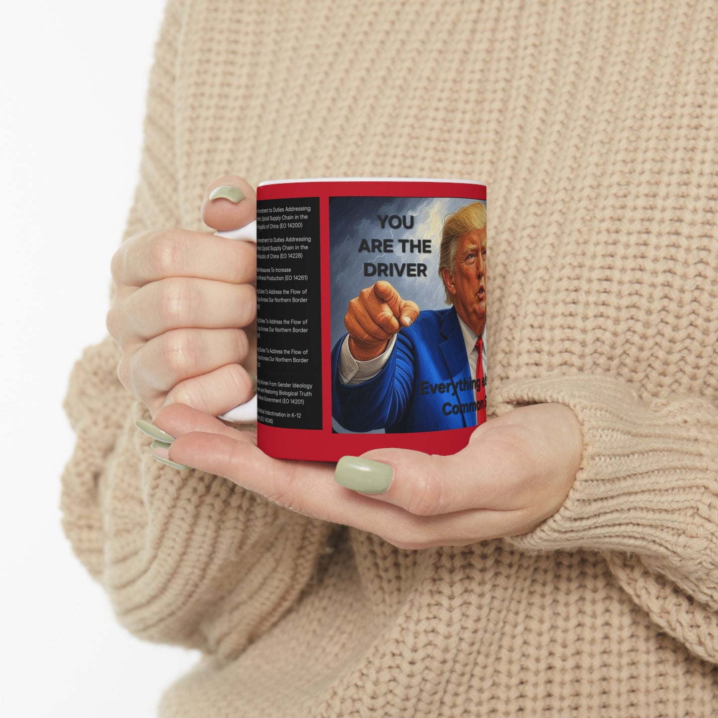 DJT Ceramic Mug - 1st 100 Days of Trump Executive Orders, MAGA, Patriotic Design