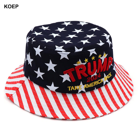 MAGA Bucket Hat Trump 2024 Flag Cap ("Take America Back") Donald Trump Unisex Outdoor Sun Hat